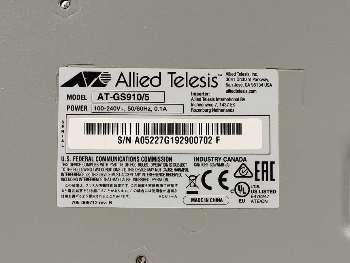 Allied Telesyn AT-GS910/5 5 Port Gigabit Switch