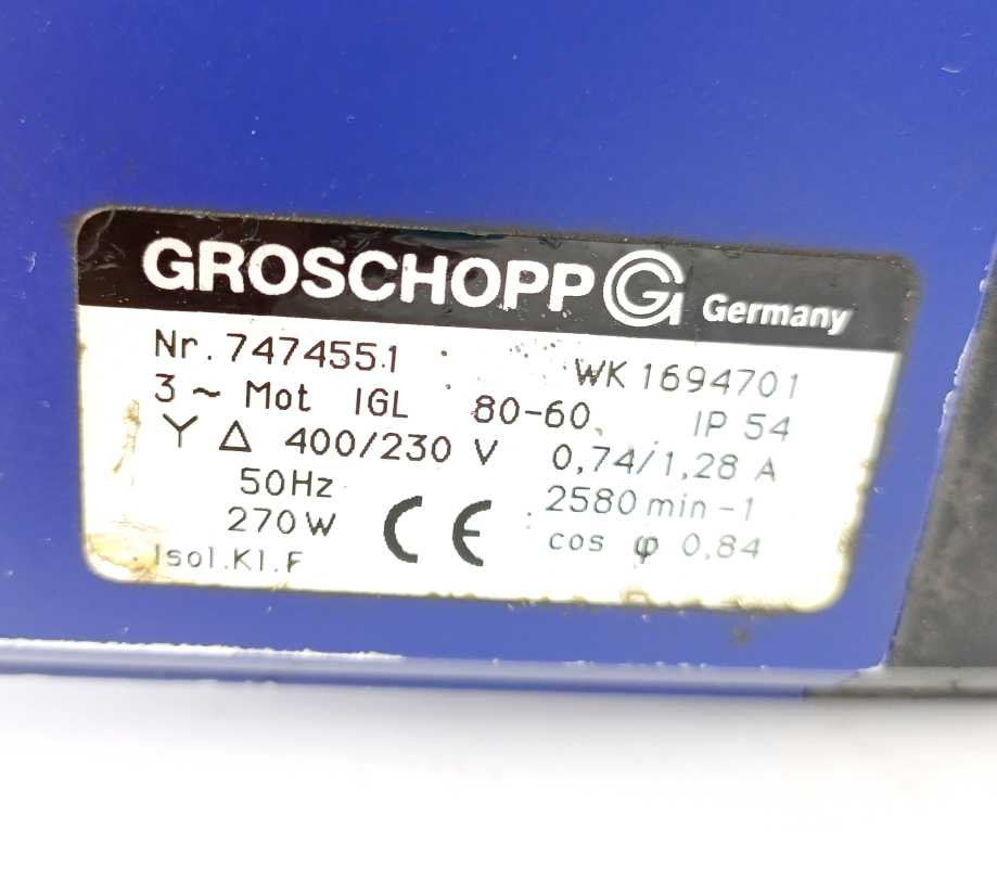 GROSCHOPP WK1694701 IGL 80-60 Gearmotor w/ Z 20 Gearbox (Ratio: 50)