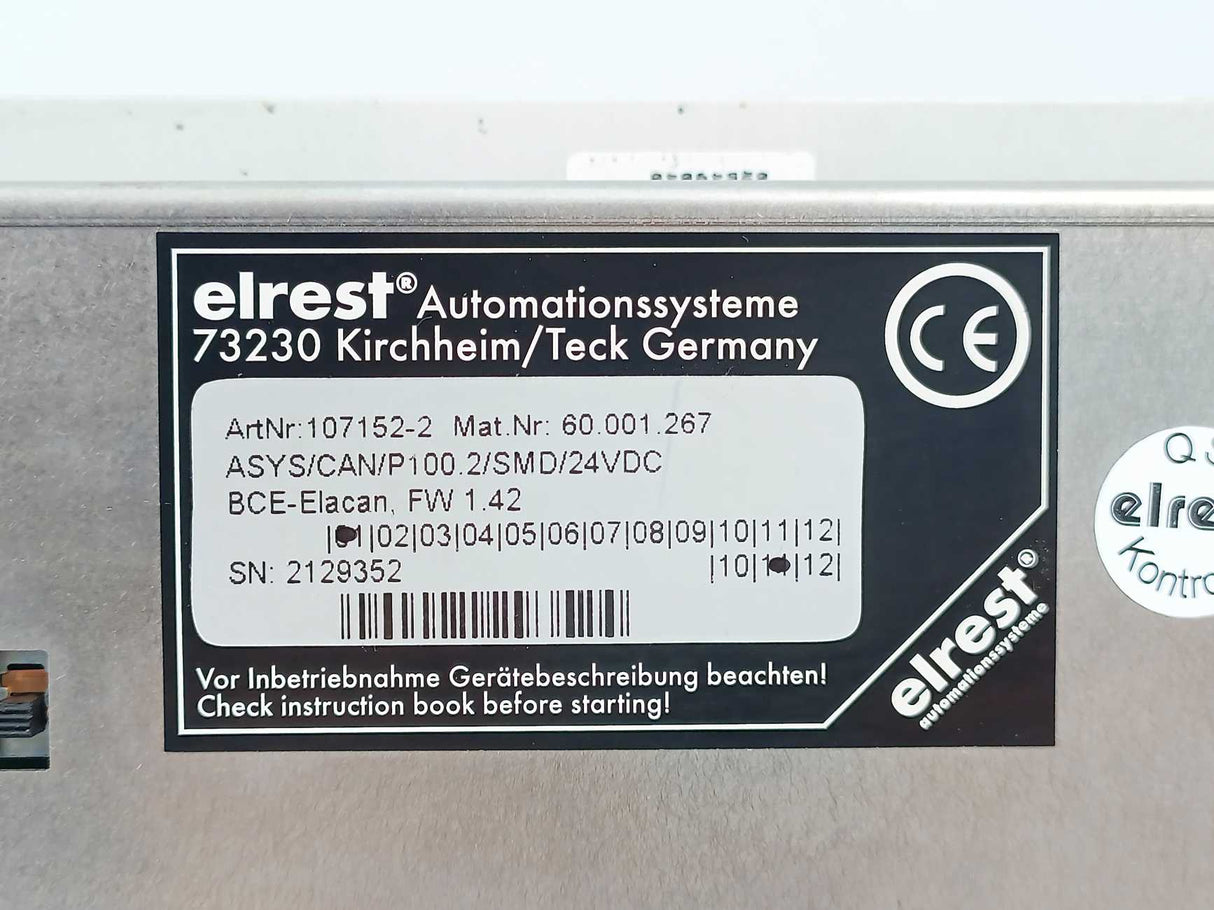 Elrest 107152-2 Operational Panel Control 60.001.267