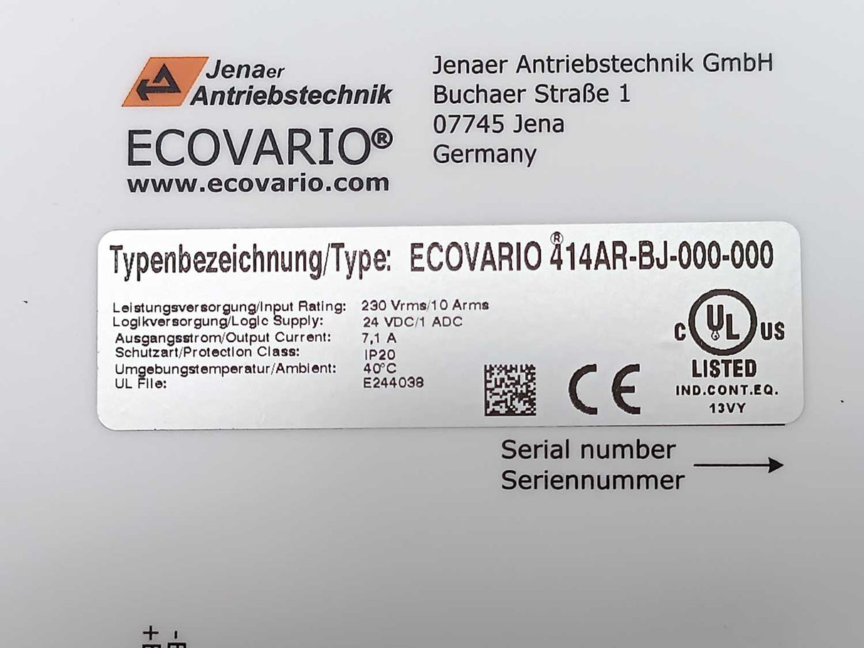 Jenaer Antriebstechnik ECOVARIO 214AR-BJ-000-000 Servo Amplifier