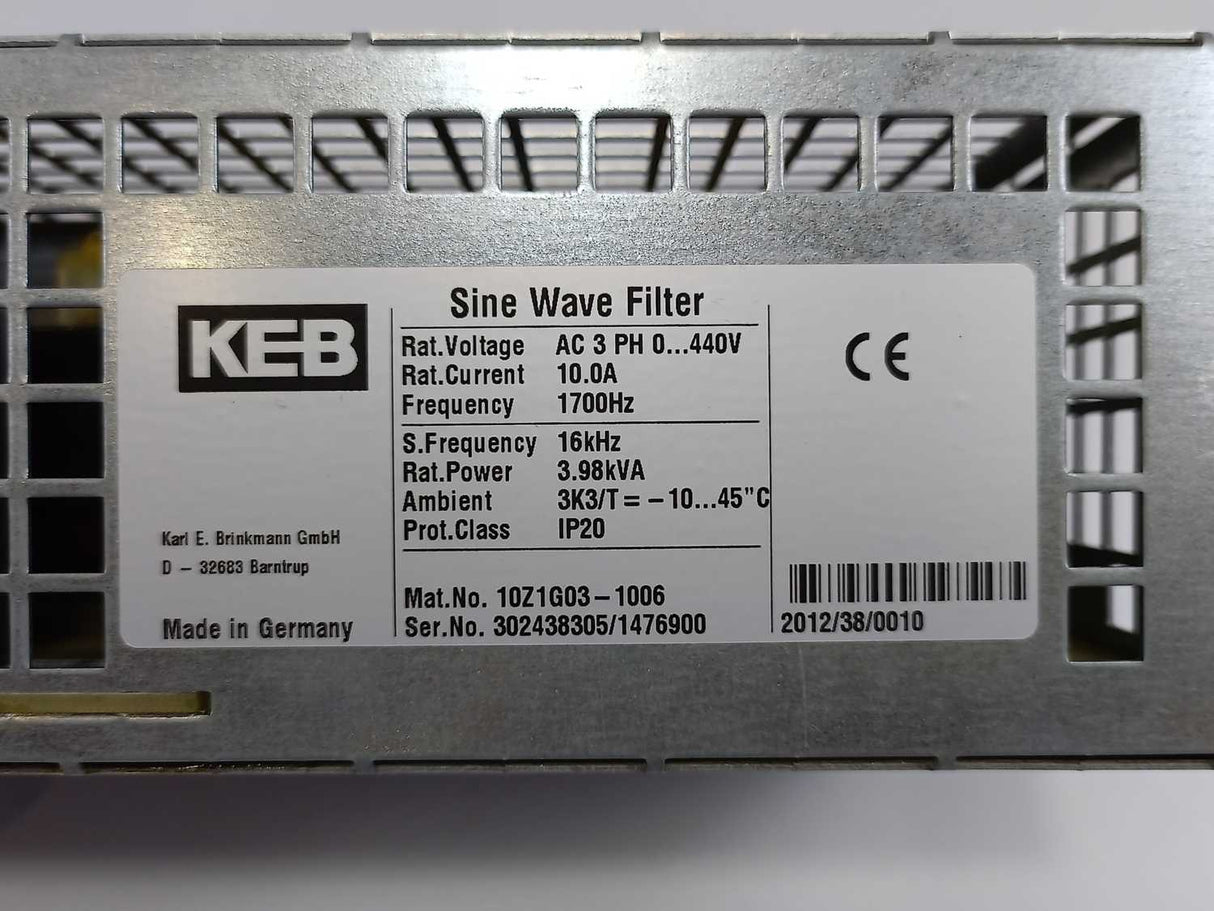 Keb 10Z1G03-1006 Sine Wave Filter Netzfilter, short cable