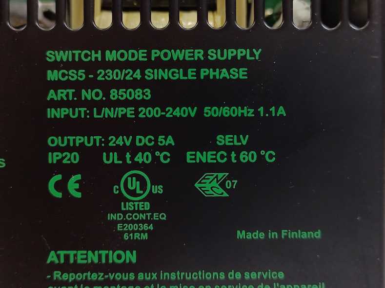 MURR Elektronik 85083 MCS Power Supply, 1-Phase, DIN Rail Mount