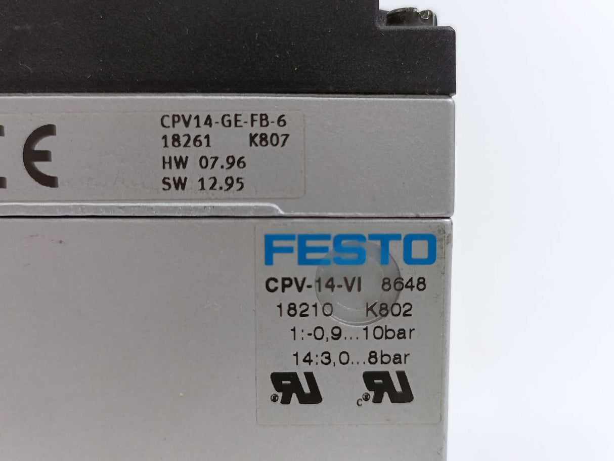 Festo 18210 CPV14-VI Valve Terminal, w/ 18261 CPV14-GE-FB-6