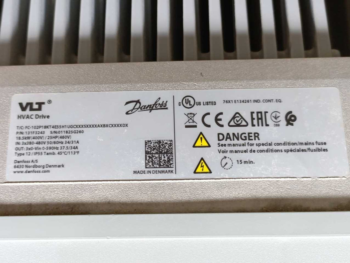 Danfoss 131F3243 FC-102P18KT4E55H1UGC VLT HVAC Drive 18.5kW