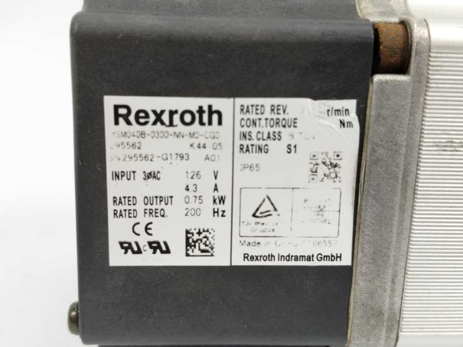 Rexroth MSM040B-0300-NN-M0-CG0 Servomotor, 126V, 4.3A, 0.75kW, 200Hz