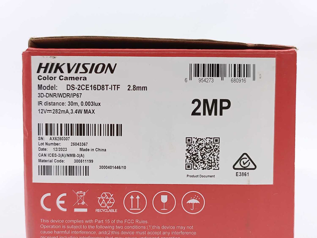 HikVision DS-2CE16D8T-ITF Color Camera, 2.8mm