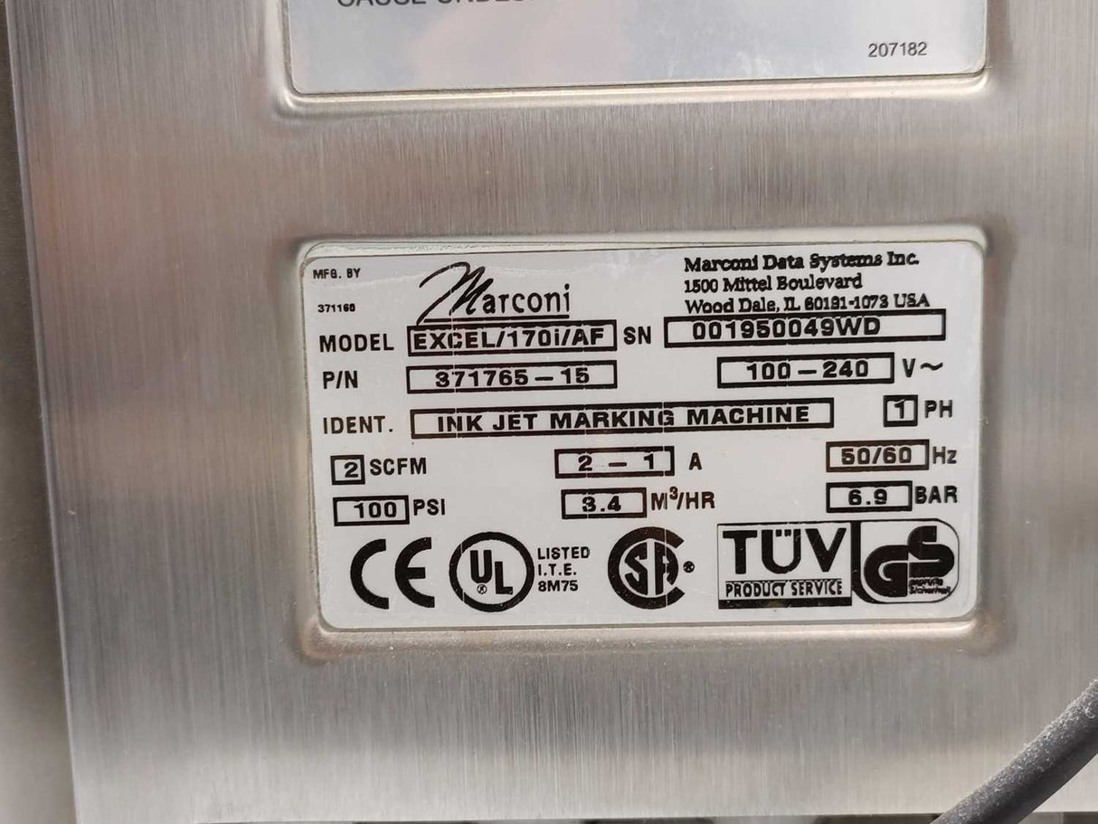 VideoJet Excel 170i AF Ink Jet Marking Machine, Sold for Spare Parts