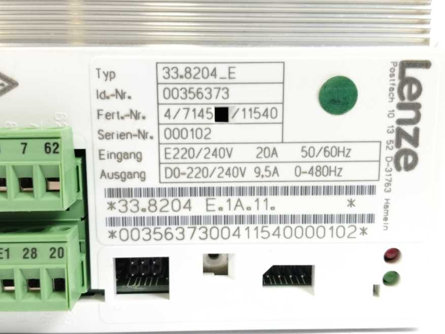 LENZE 33.8204_E 00356373, Inverter E220/240V, 20A, 50/60Hz