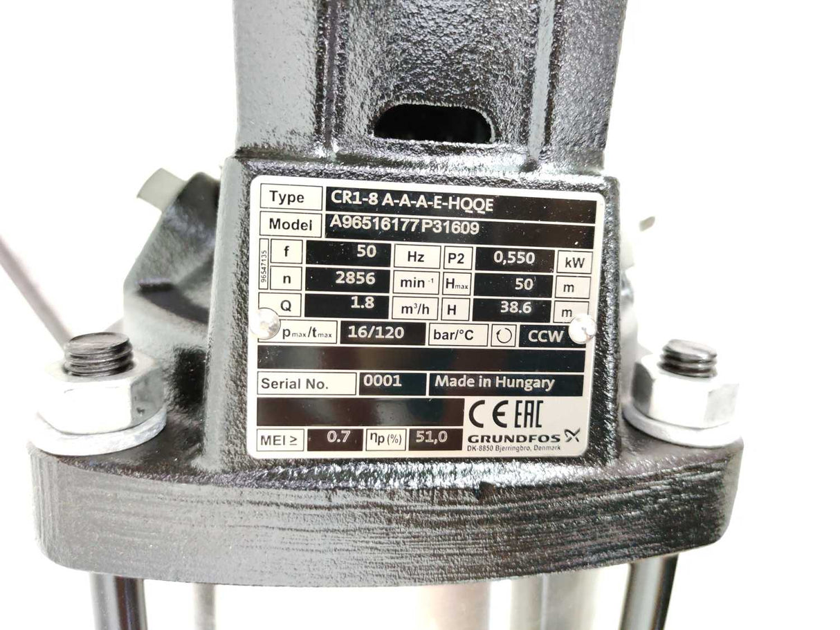 Grundfoss 96516177 CR1-8 A-A-A-E-HQQE Pump with CR1-8 Motor 0,550 kW