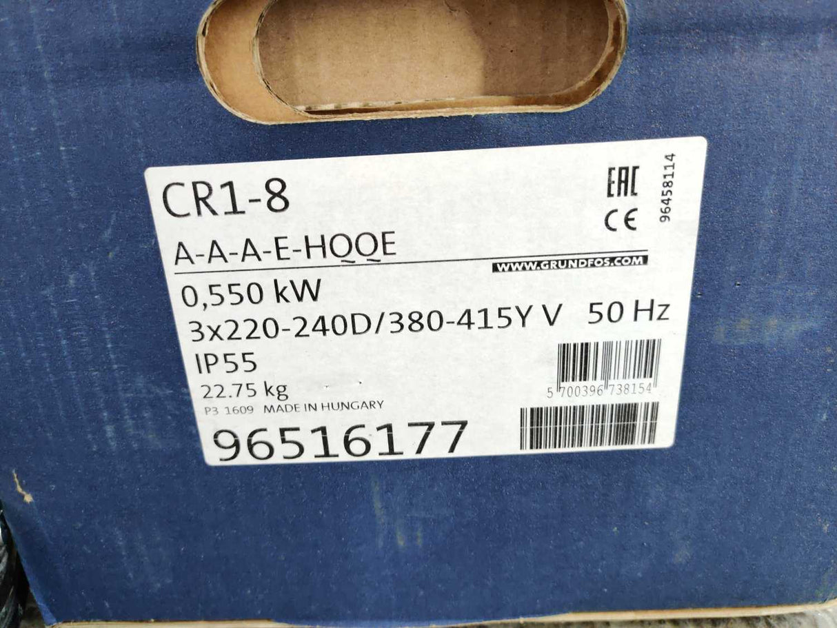 Grundfoss 96516177 CR1-8 A-A-A-E-HQQE Pump with CR1-8 Motor 0,550 kW
