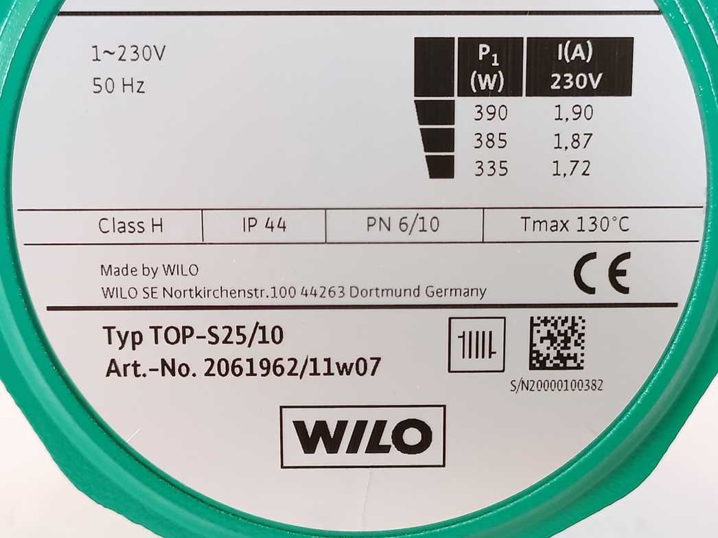 Wilo 2061962 11w7 TOP-S25/10 Pump 230V 50Hz