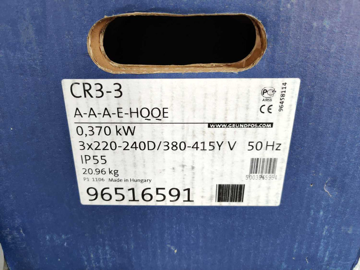 GRUNDFOS 96516591 CR3-3 A-A-A-E-HQQE 0,37kW Pump