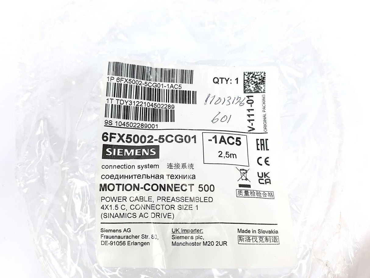 Siemens 6FX5002-5CG01 MOTION-CONNECT 500 Power Cable