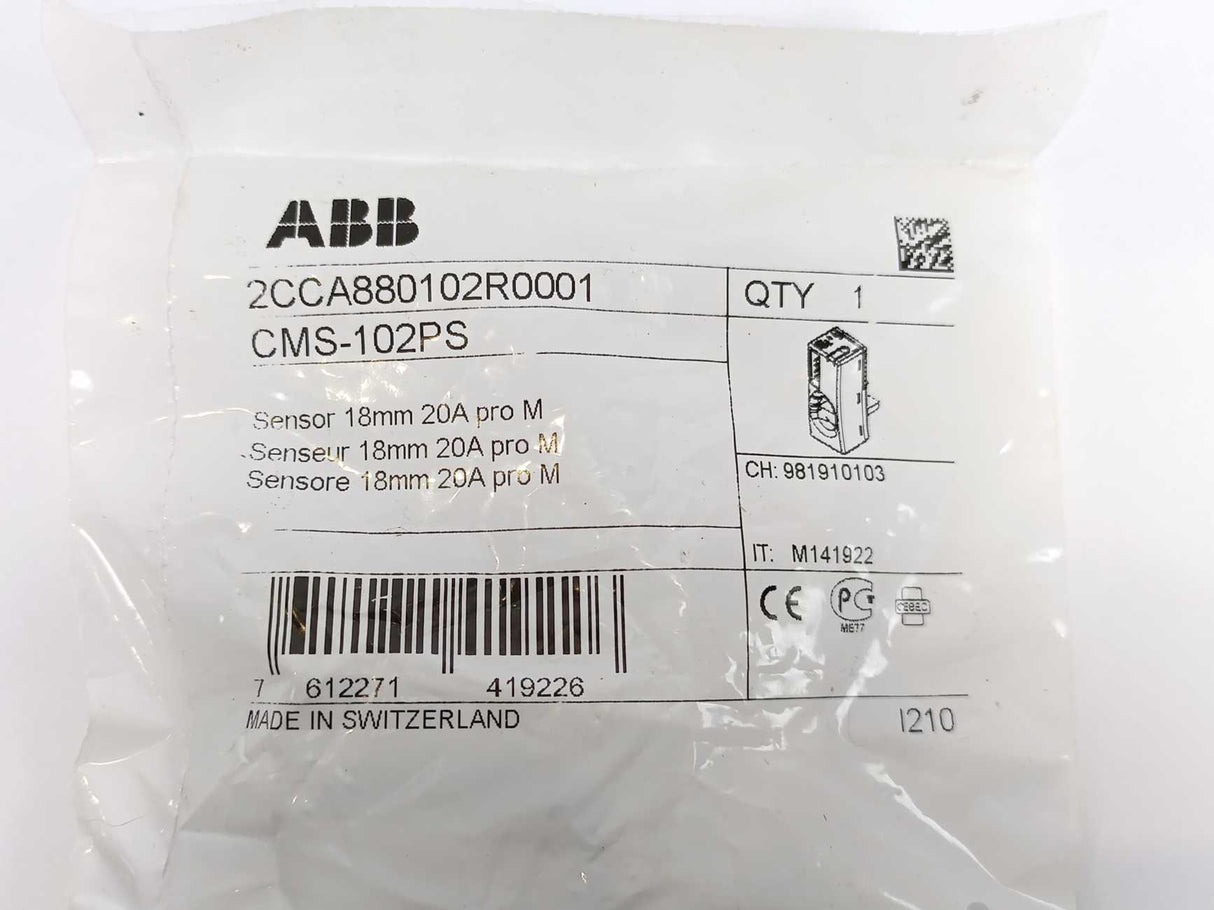ABB 2CCA880102R0001 CMS-102PS 18 mm - Solid-Core Sensor - 20A