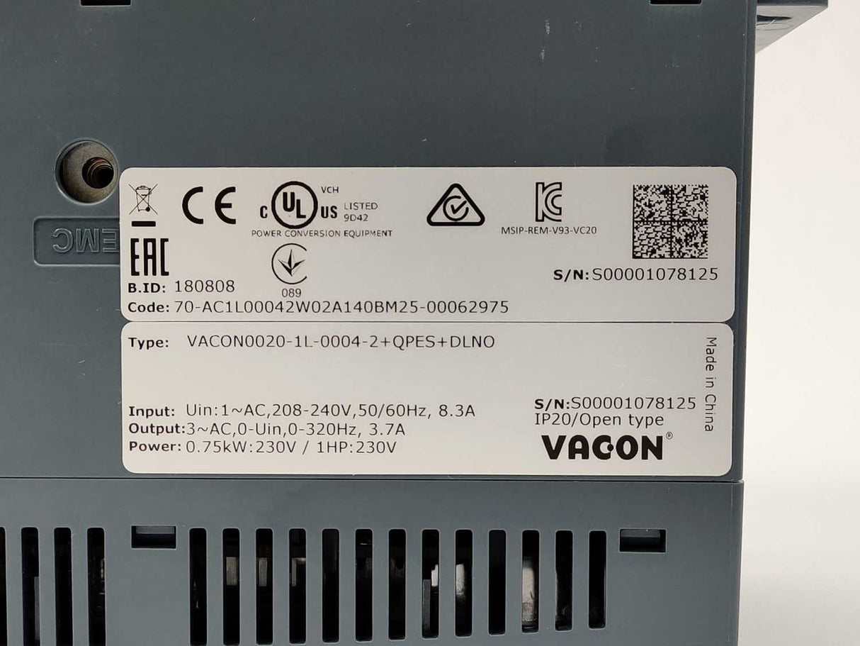 Vacon / Danfoss VACON0020-1L-0004-2+QPES+DLNO 135X1498 AC Drive