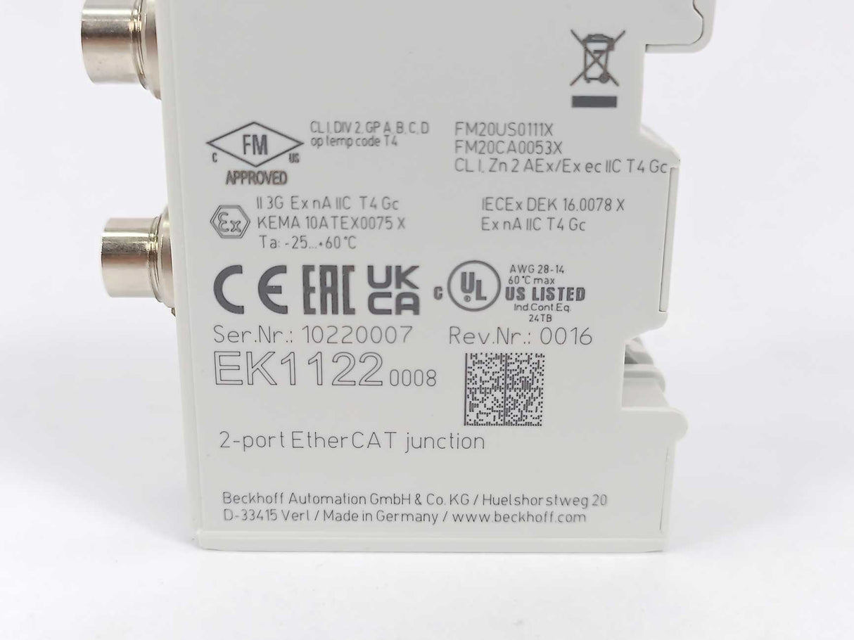 Beckhoff EK11220008 2-port EtherCAT junction rev: 0016