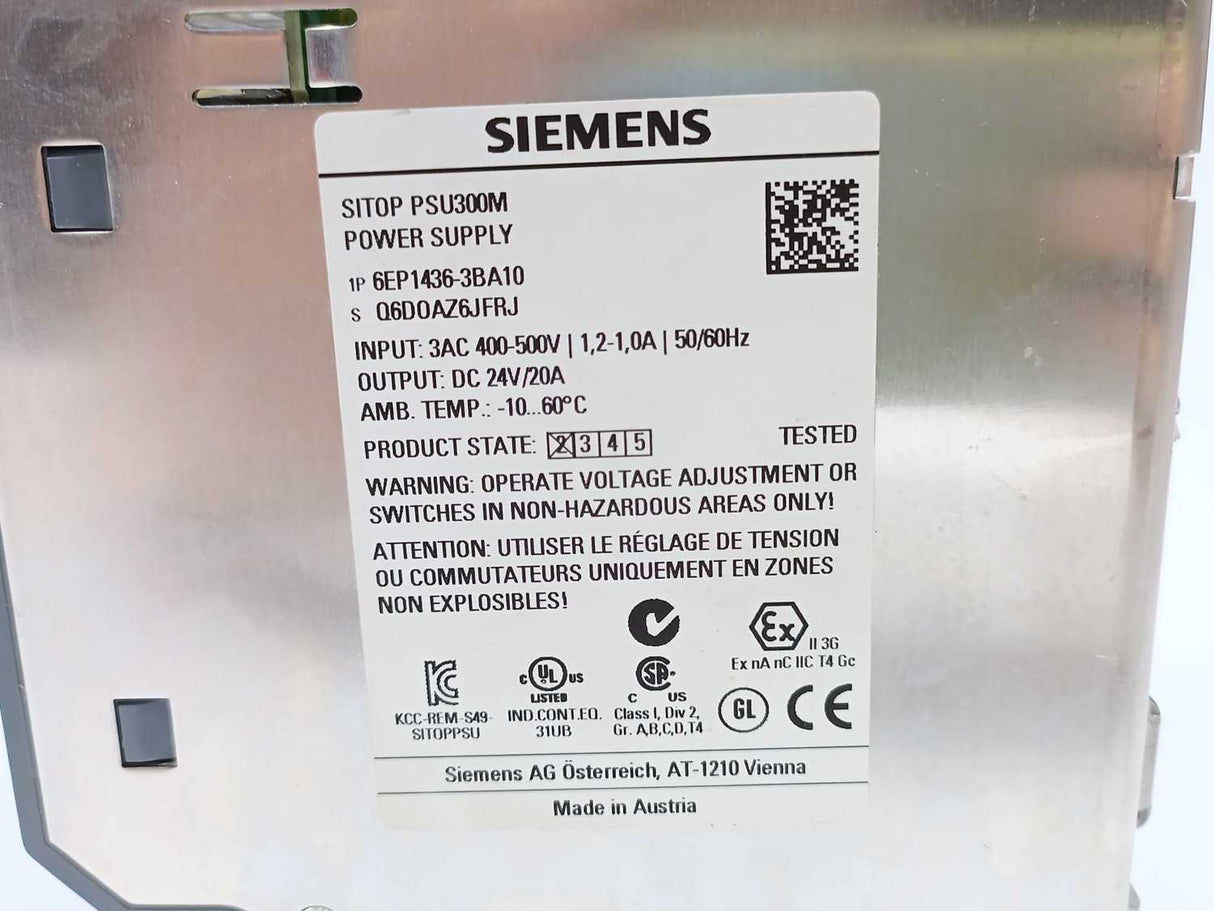 Siemens 6EP1436-3BA10 Sitop PSU300M Power Supply DC 24V/20A