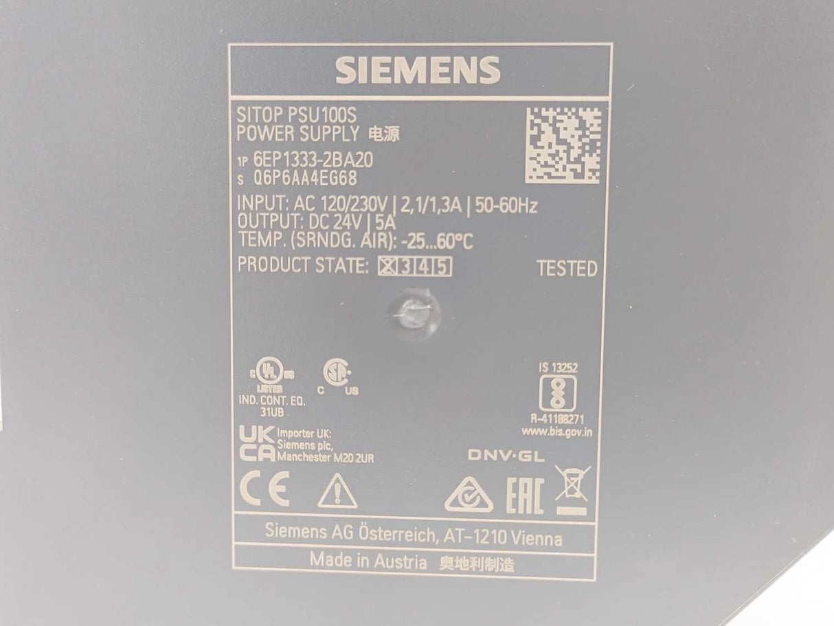 Siemens 6EP1333-2BA20 DC 24V/5A Power Supply