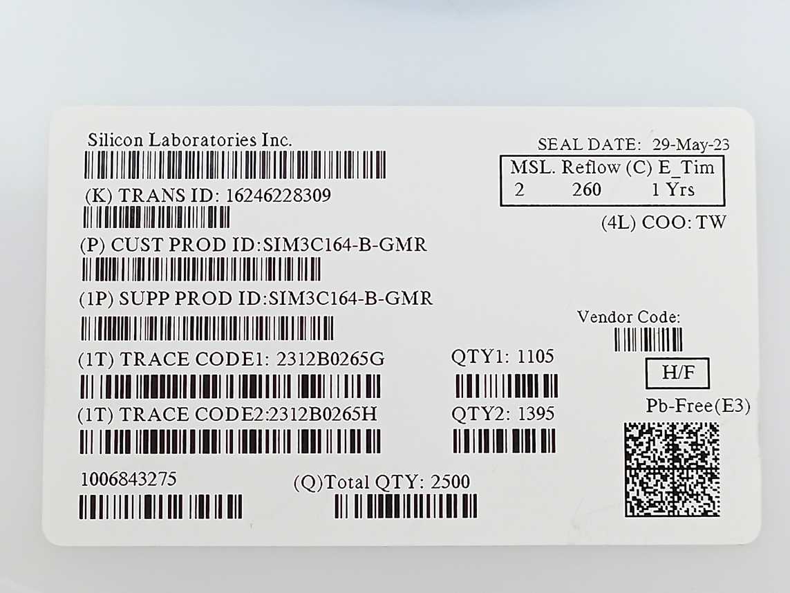 Silicon Labs SIM3C164-B-GMR / SIM3C164-B-GM SiM3C1, batch size 5,