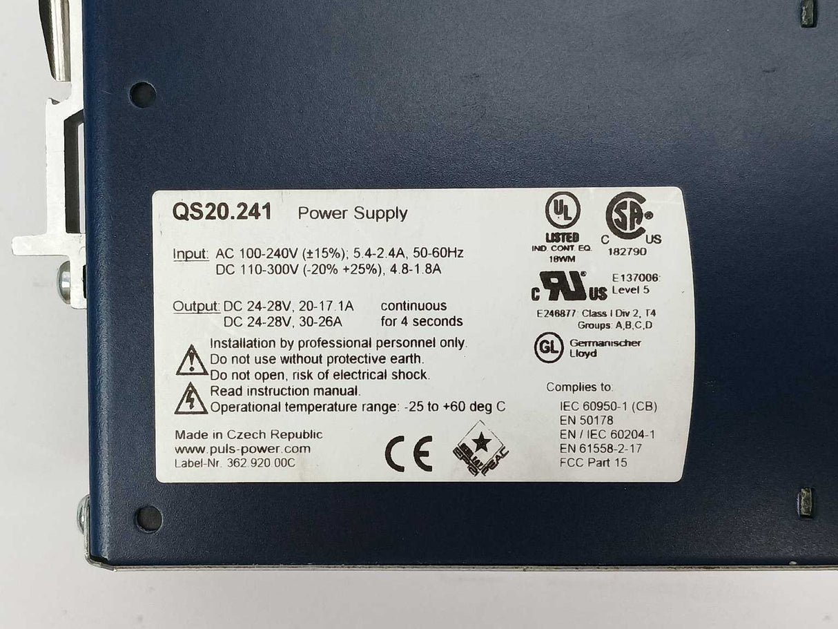 Puls Dimension QS20.241 Power Supply 24-28V 20-17A