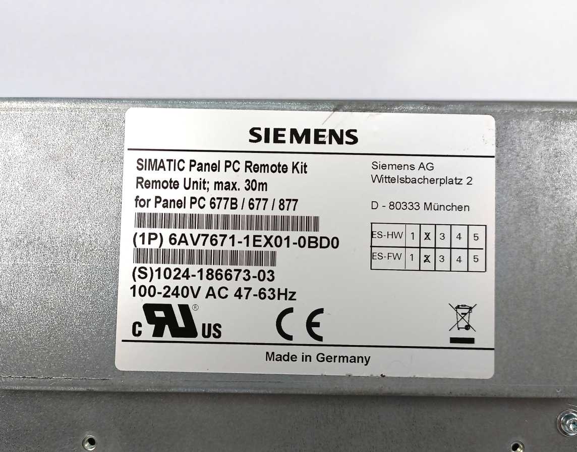 Siemens 6AV7671-1EX01-0BD0 SIMATIC PANEL PC REMOTE KIT, W: A5E02713377