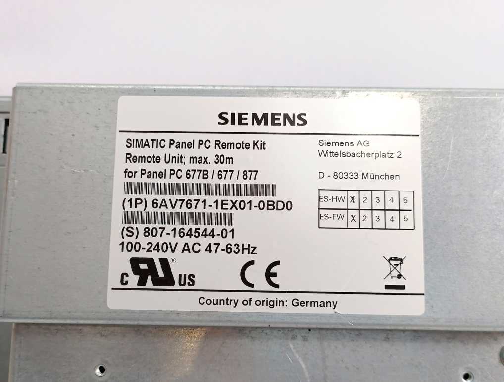 Siemens 6AV7671-1EX01-0BD0 SIMATIC PANEL PC REMOTE KIT, W: A5E00747046