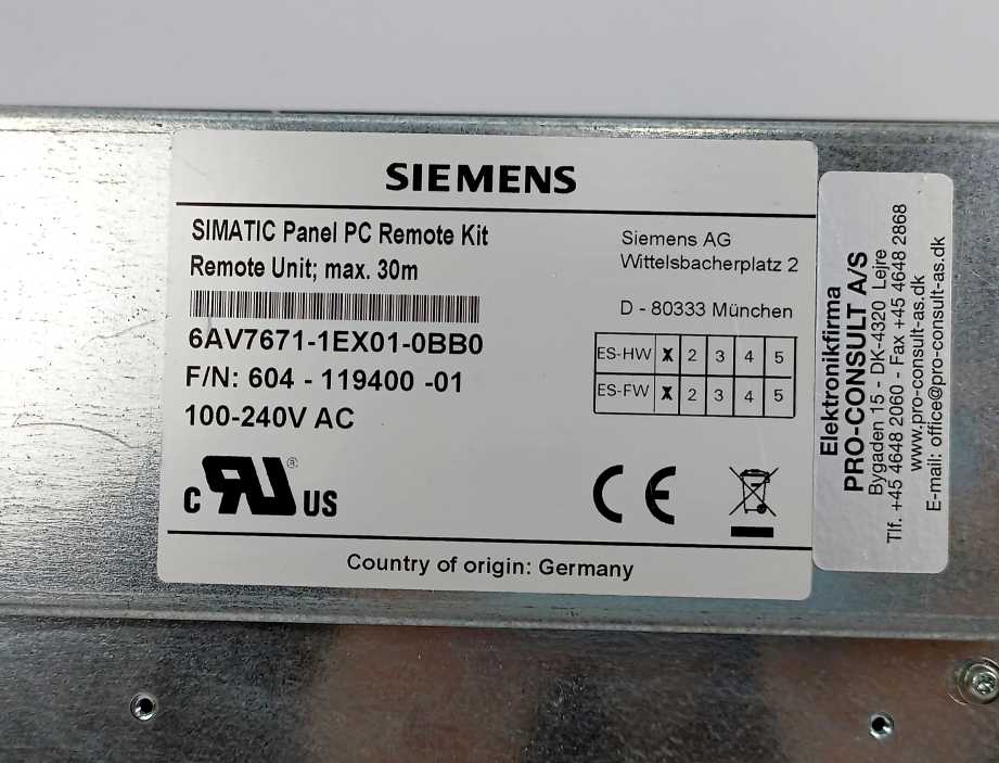 Siemens 6AV7671-1EX01-0BB0 SIMATC Panel PC A5E00747046 Display.