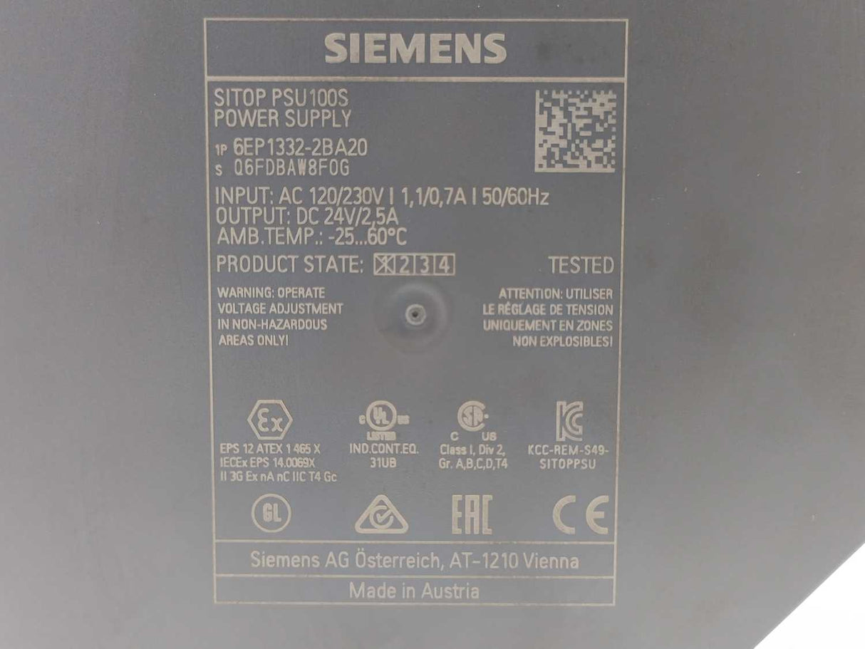Siemens 6EP1332-2BA20 Power Supply 24V 2,5A
