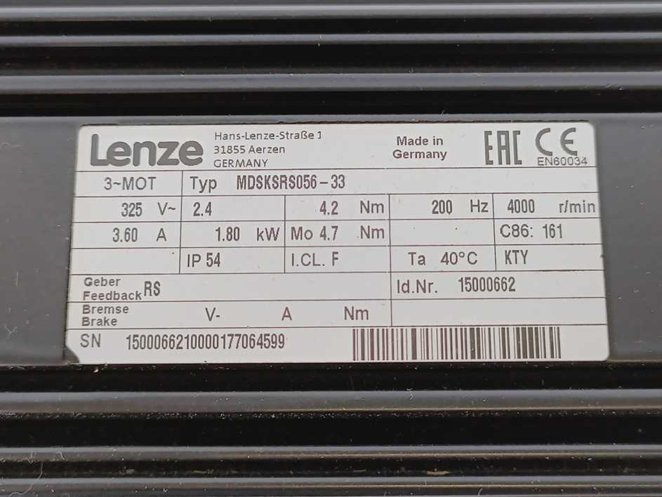 LENZE MDSKSRS056-33 15000662 Servo Motor 325V, 4.2Nm, 200Hz, 4000r/min