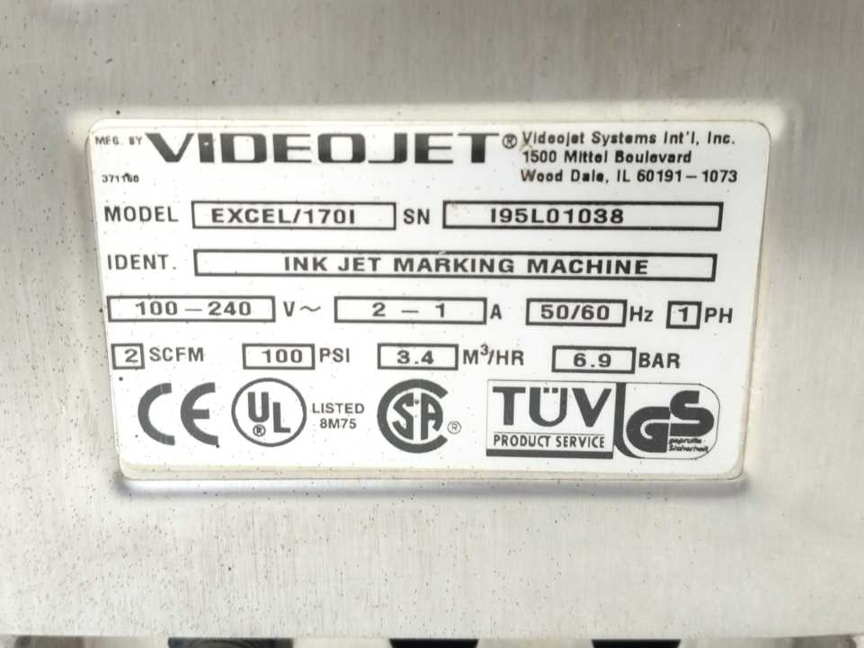 VideoJet EXCEL/170I Ink Jet Marking Machine, 100-240V, 50/60Hz For Spare Parts