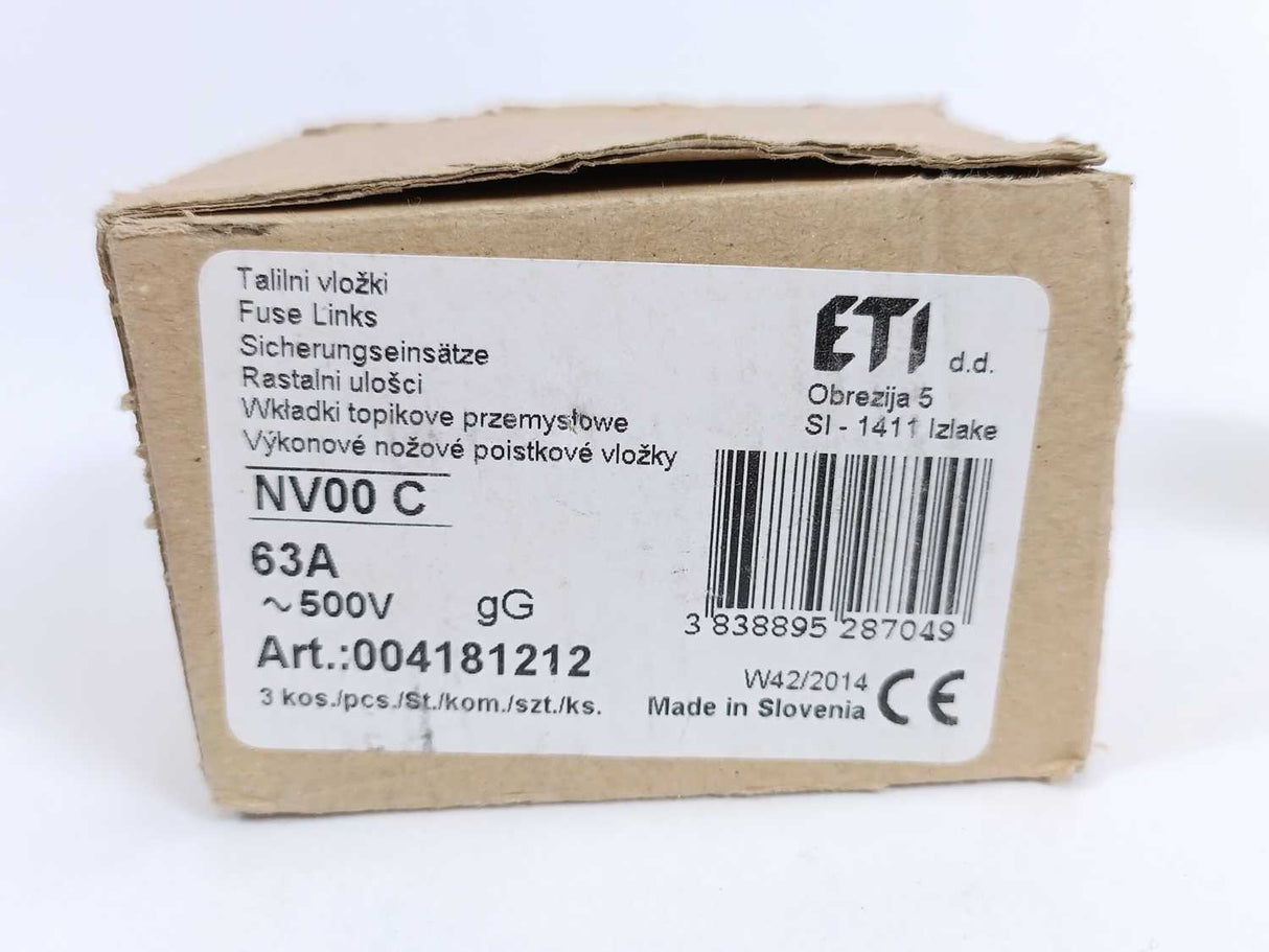 ETI 004181212 Fuse Links 63A 500V NH000 NV00 C 3Pcs.