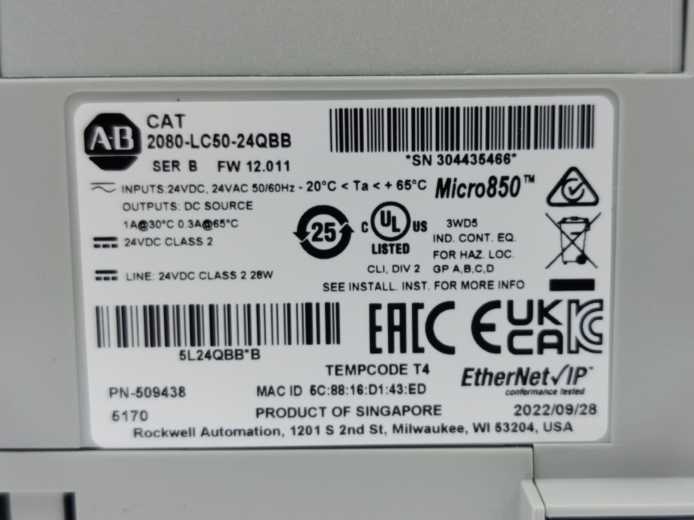 AB 2080-LC50-24QBB Ser. B Micro850 EtherNet/IP Controllers