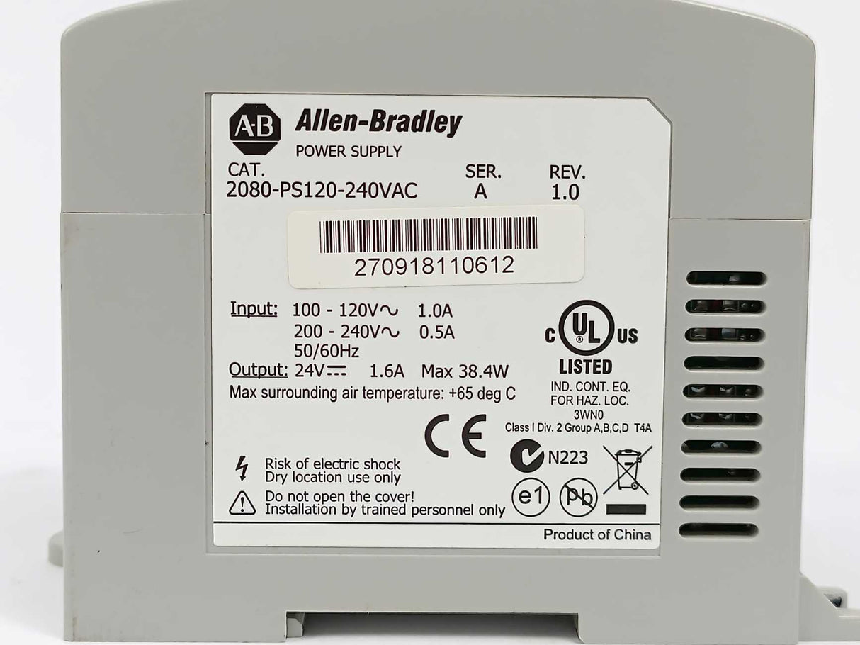AB 2080-PS120-240VAC SER.A, REV: 1.0, POWER SUPPLY, 100-120V, 1A