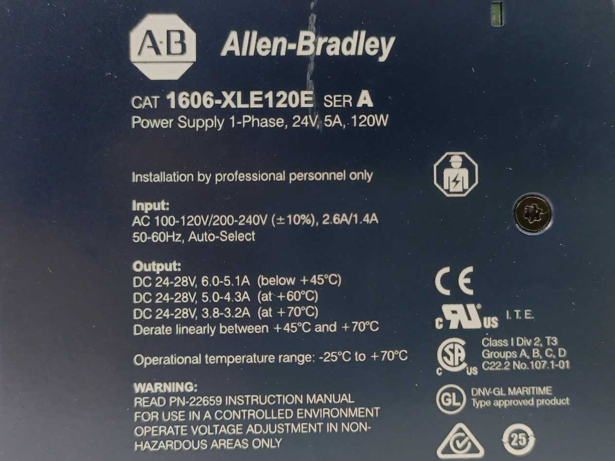 AB 1606-XLE120E Ser A Power Supply 1-Phase, 24V, 5A, 120W