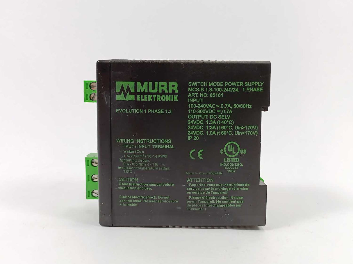 MURR Elektronik 85161 Switch Mode Power Supply 100-240VAC. 24VDC 1.3A