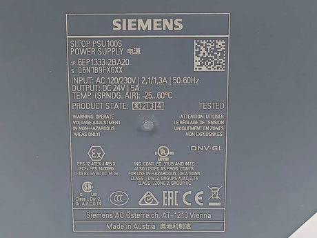 Siemens 6EP1333-2BA20 SITOP PSU100S 24 V/5 A Stabilized Power Supply