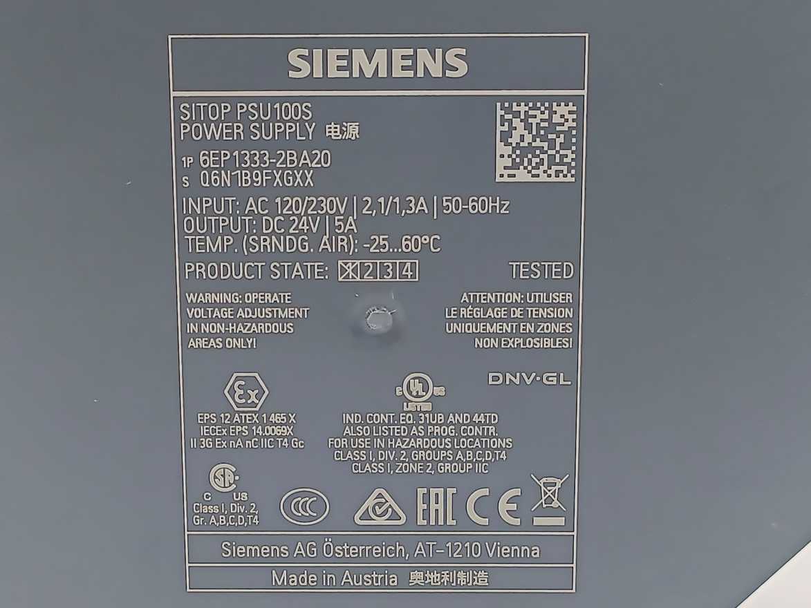 Siemens 6EP1333-2BA20 SITOP PSU100S 24 V/5 A Stabilized Power Supply