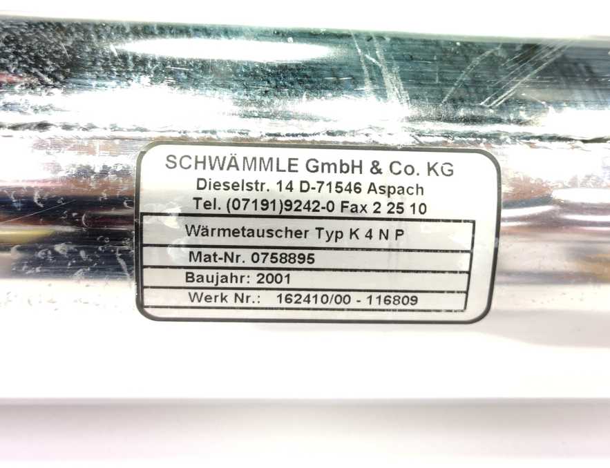 Schwämmle 0758895 K4NP Shell and tube heat exchanger