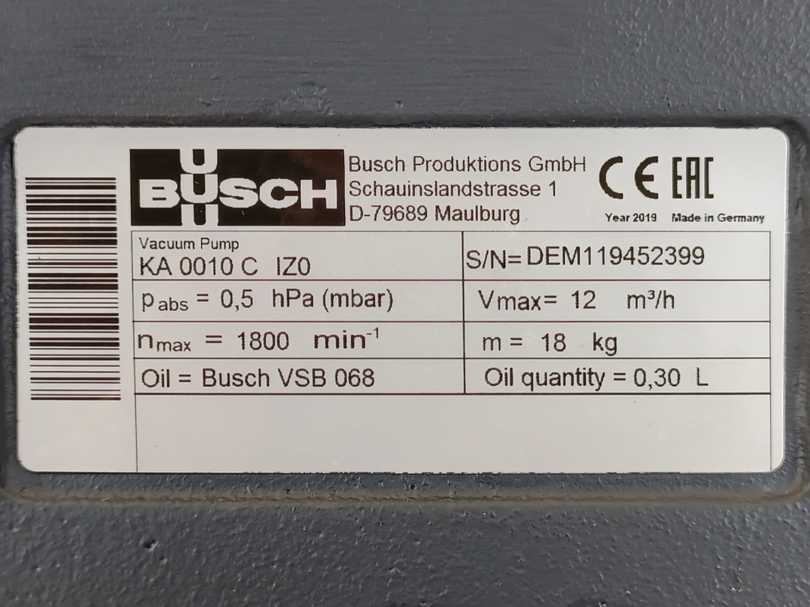Busch KA0010CIZ0 R5 Vacuum Pump W: HANNING 8C4-059