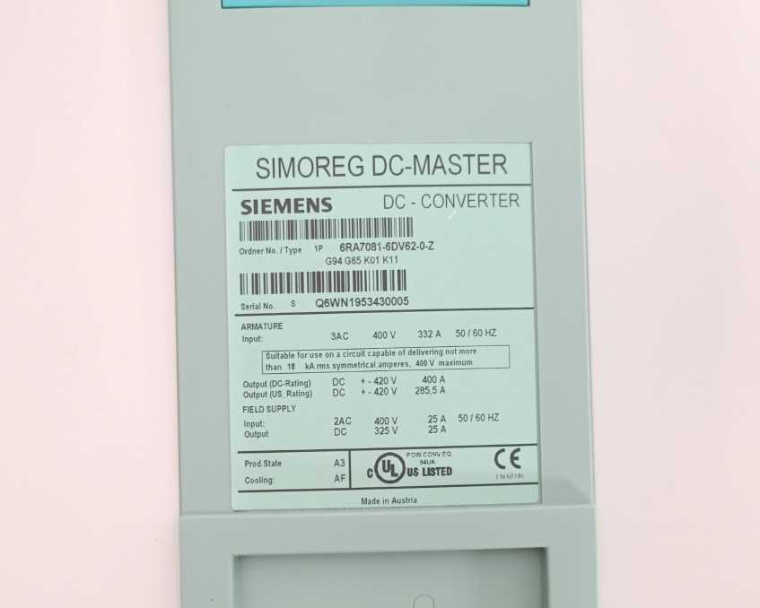 Siemens 6RA7081-6DV62-0-Z SIMOREG DC-Master Converter Commutation Protector