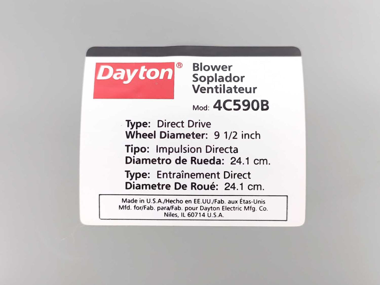 Dayton Electric 4C590B Steel Blower, Direct Drive, Wheel Diameter: 24.1cm