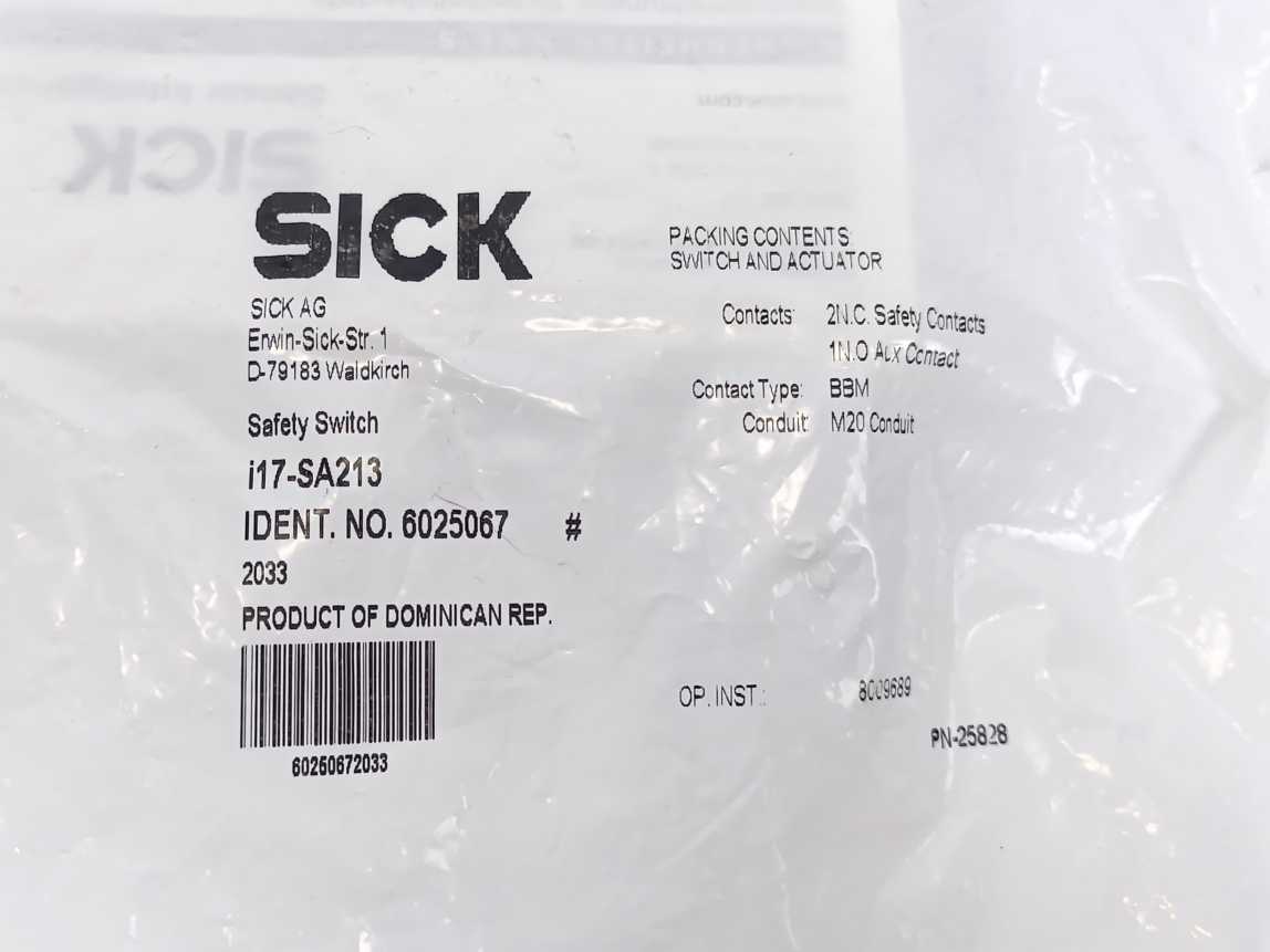 SICK 6025067 Safety Switch and Actator i17-SA213