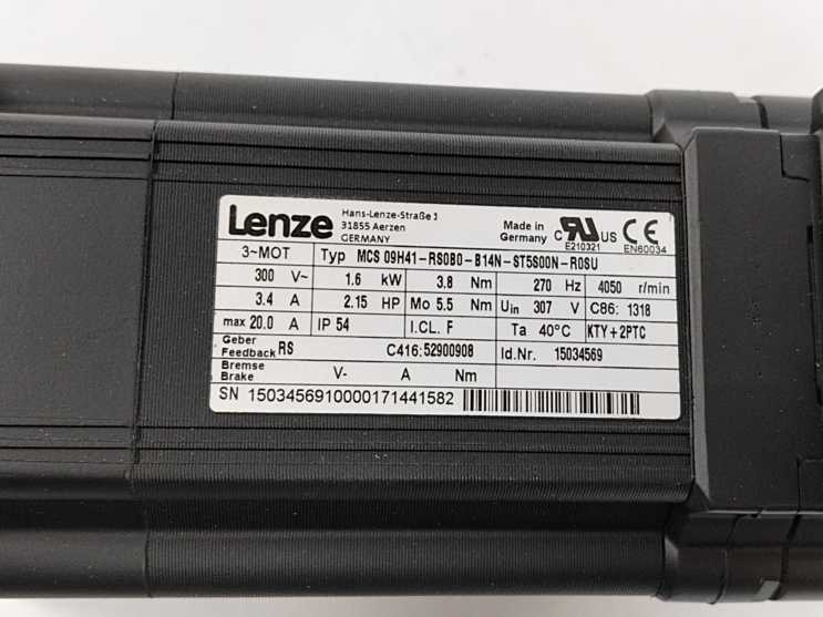 LENZE MCS 09H41-RS0B0-B14N-ST5S00N-R0SU 15034569 Servo Motor 300V 3.4A 1.6kW