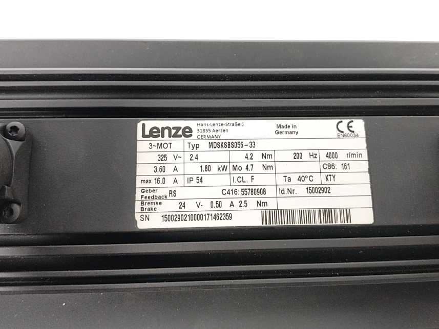 LENZE MDSKSB056-33 15002902 325V 3.6A 1.8kW Servo Motor