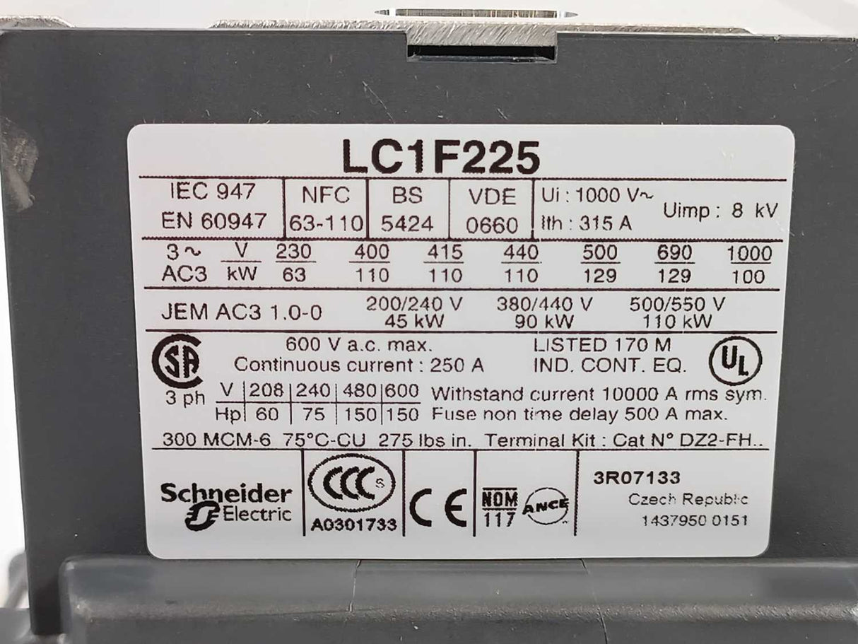 Schneider Electric LC1F225 Contactor with LX9FG220
