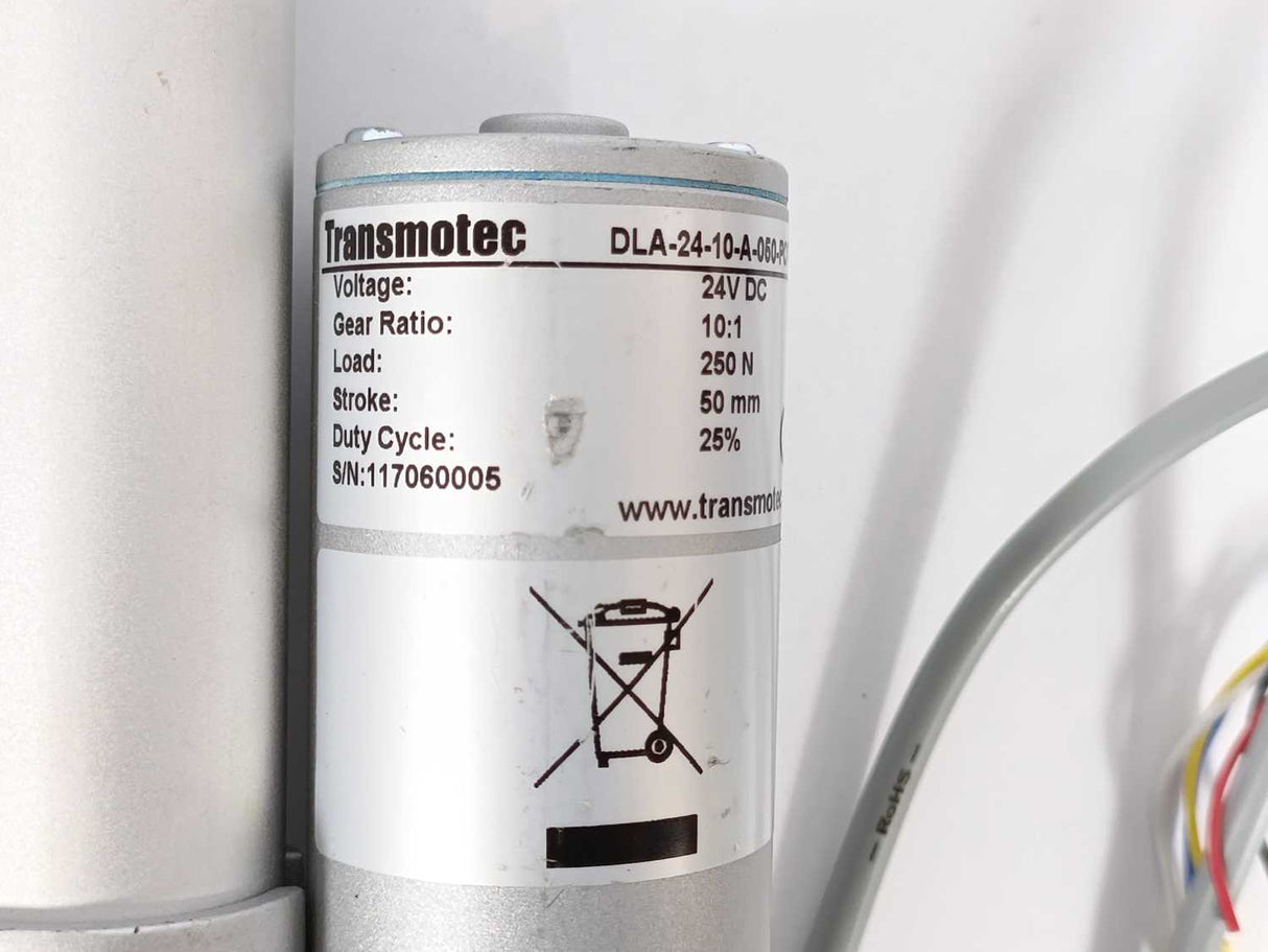 Transmotec DLA-24-10-A-050-POT-IP65 Linear Actuator, 24VDC, 250N, 50mm, 10:1