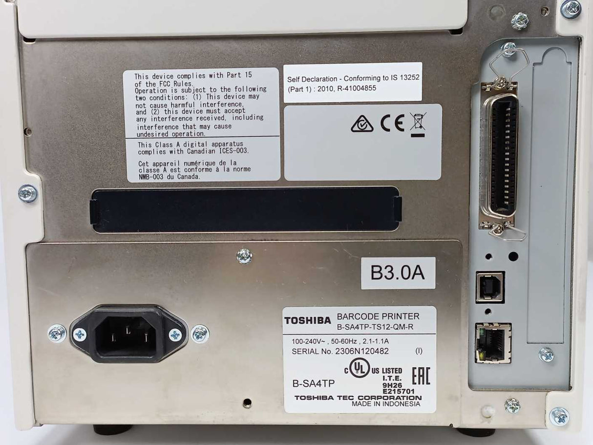 Toshiba B-SA4TP-TS12-QM-R Barcode Printer, 100-240V, 50-60Hz