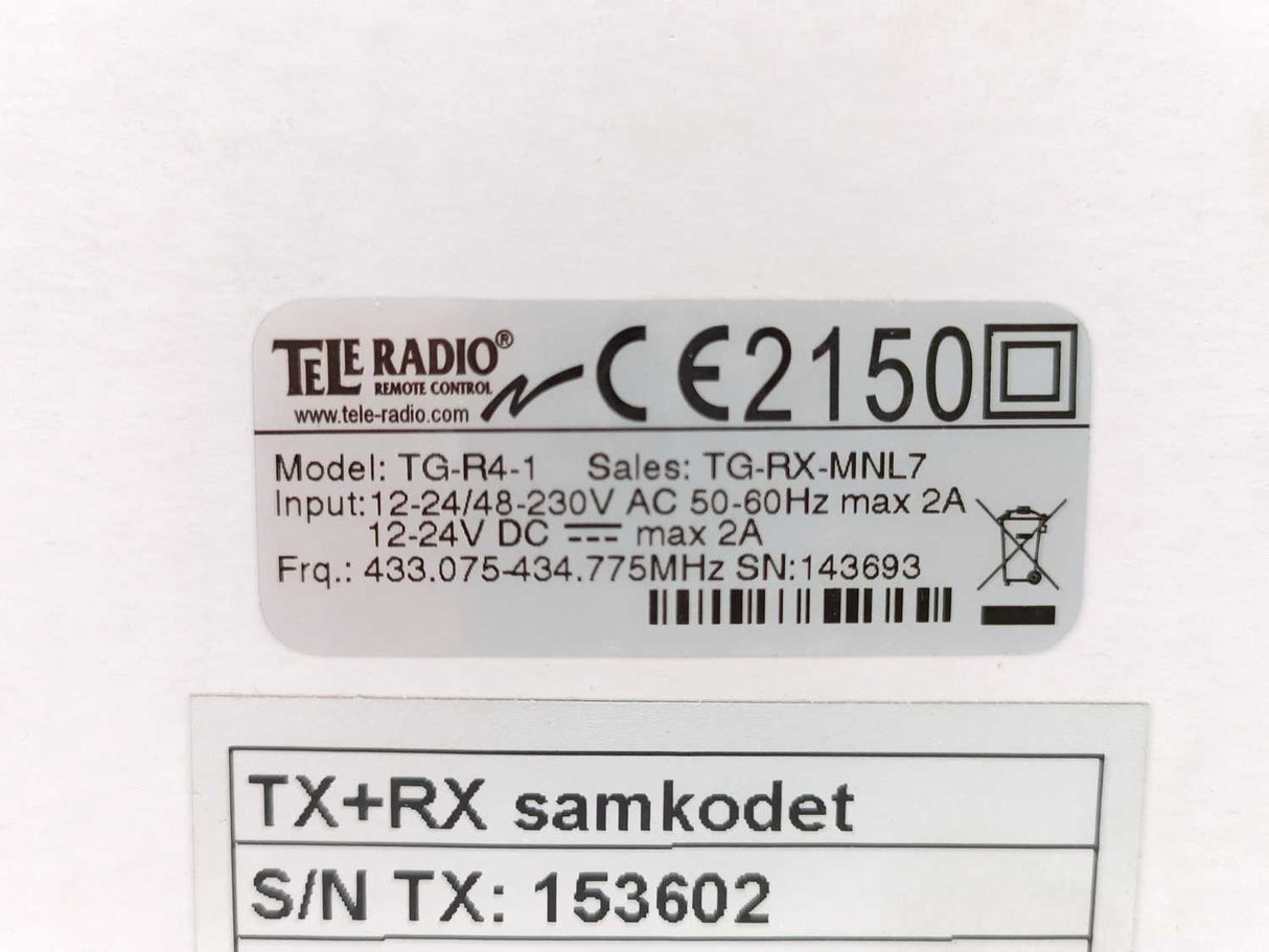 Tele Radio TG-R4-1 TG-RX-MNL7, In: 12-24/48-230V, 50-60Hz, 2A