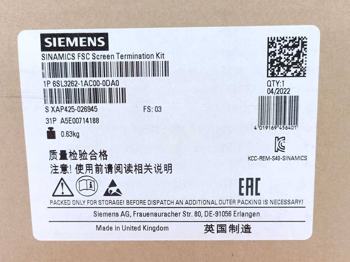 Siemens 6SL3262-1AC00-0DA0 SINAMICS FSC Screen Termination Kit