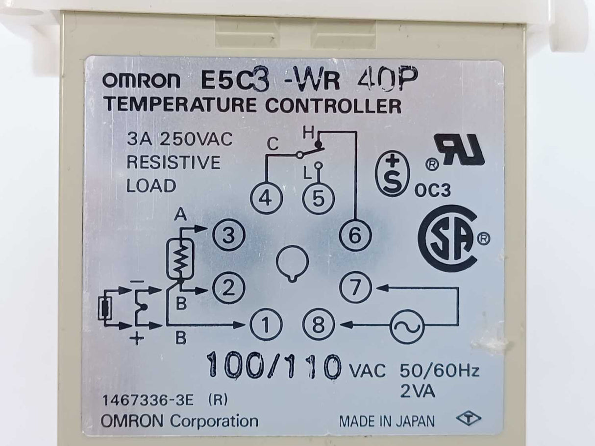 OMRON E5C3-WR 40P Temperature Controller 100/110VAC, 50/60Hz, 2VA